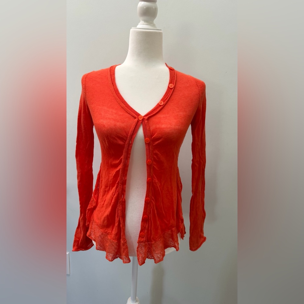 Women’s Orange Button-Front Lightweight Cardigan